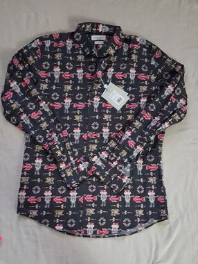 Richard James Dark Gray Shirt with Multicolor Novelty Print